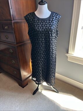 NWT Karl Lagerfeld Paris Black faux leather laser-cut cocktail dress